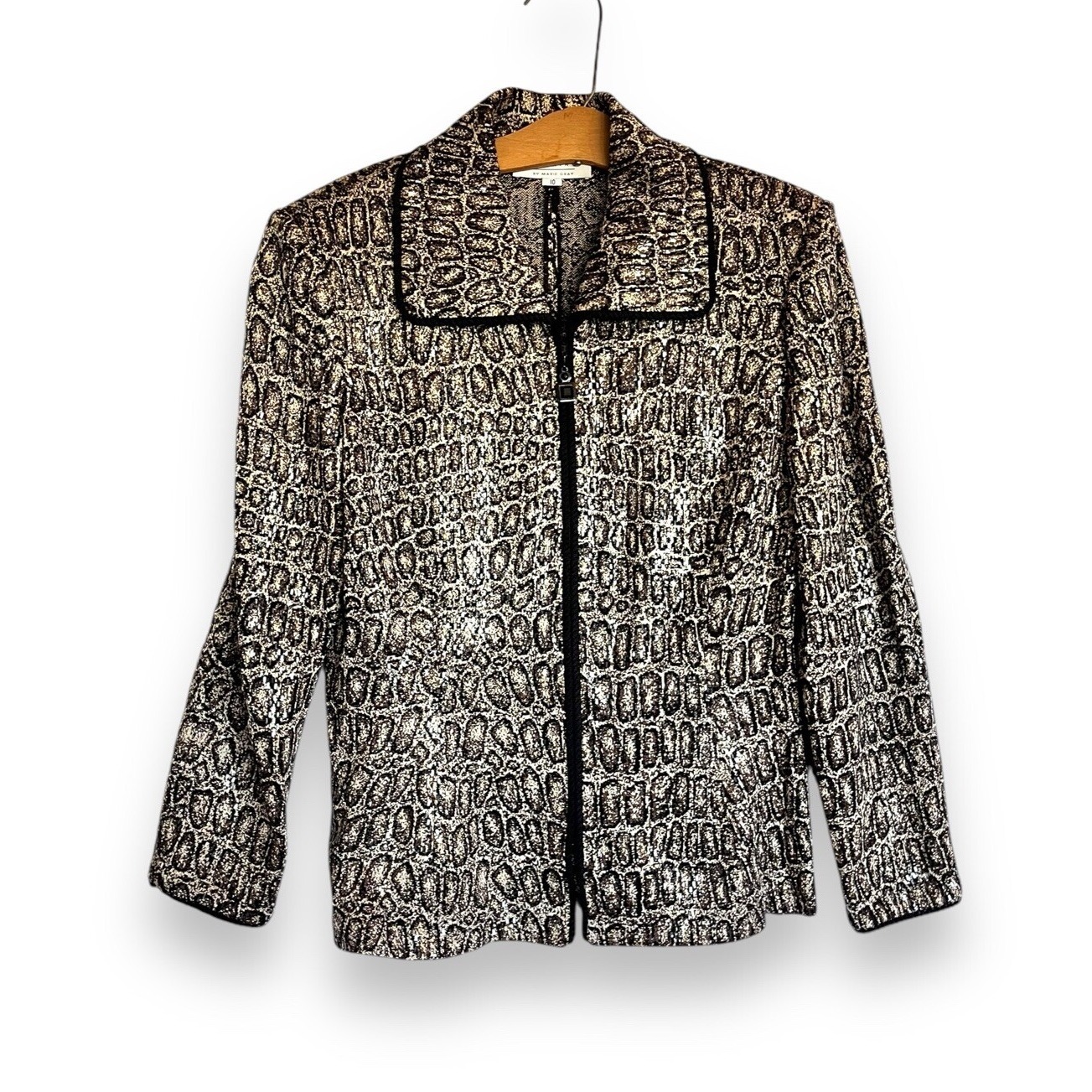 St. John Evening By Marie Gray Suit Jacket Sweater Paillette Clear Sequin Sz 10